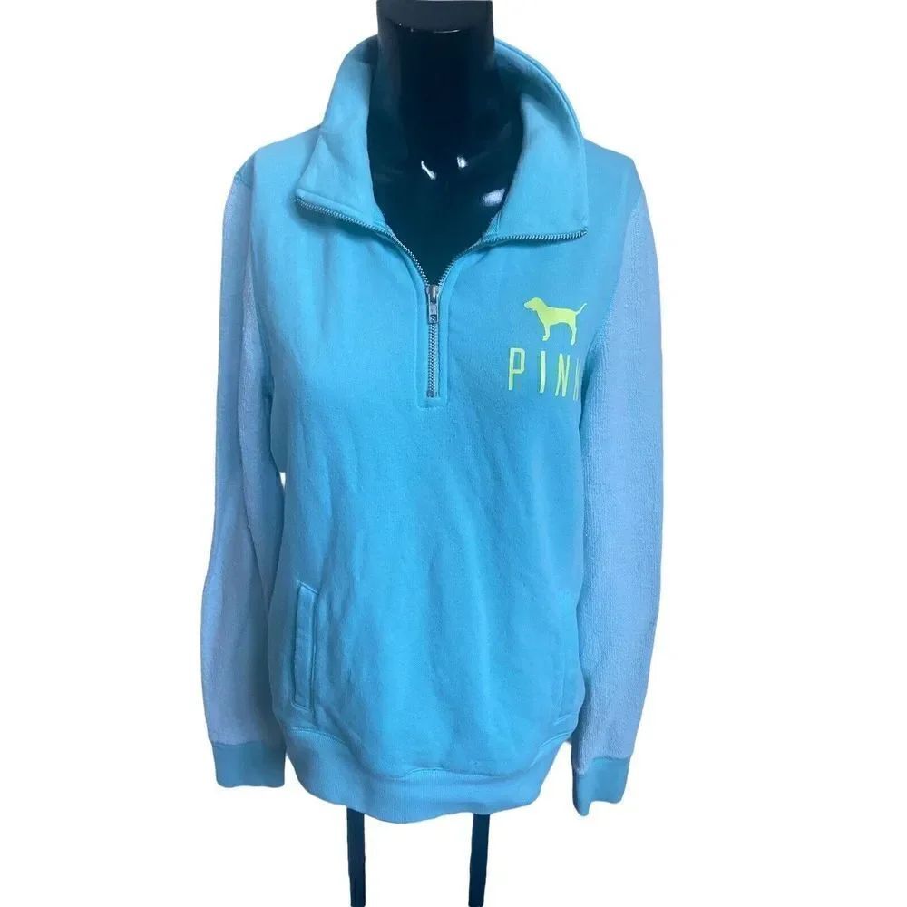 *PINK brands womens small long sleeve top Pale Aqua Color Quarter Zip